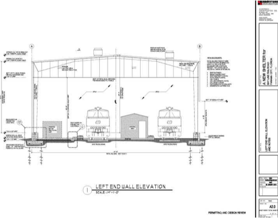 Helical Anchors resist high wind uplift forces on Train Engine Shelter in Florida